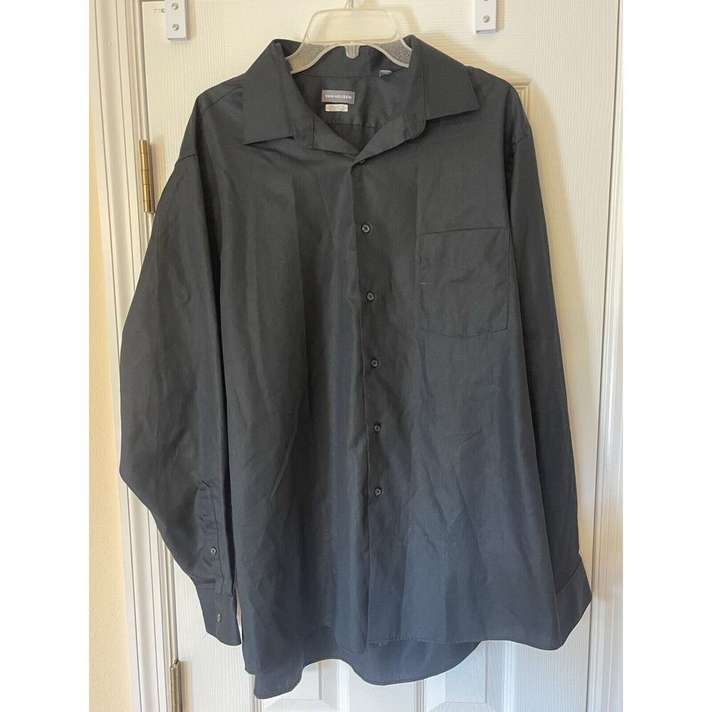 Van Heusen Regular Fit Wrinkle Free Black Button Up Shirt Size XL